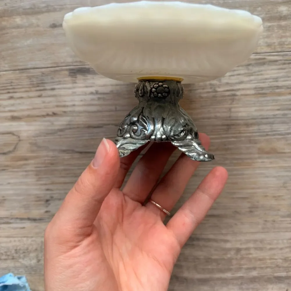 Vintage Milk Glass Shell Dish Pedestal Soap Dish Coastal Cottage Jewelry Trinket